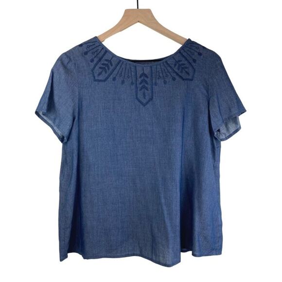 GAP Tops - Gap Chambray Embroidered Blouse Blue Small